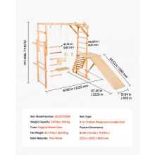 VEVOR Indoor Spielplatz Klettergerüst (8 in 1), 100 kg belastbares Montessori-Kletterspielzeug-Set mit Rutschen/Schaukeln/Klettergerüst/Turnringen/Holz-/Strickleiter/Kletternetz/Stange
