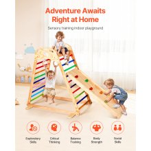 VEVOR Indoor Spielplatz Klettergerüst Set (4 in 1) aus Holz, 100 kg belastbares Montessori-Kletterspielzeug-Set mit Kletterfelsen/Rutsche/Holzleiter/Turnringen Bunt