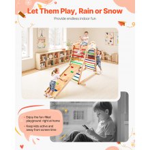 VEVOR Indoor Spielplatz Klettergerüst Set (4 in 1) aus Holz, 100 kg belastbares Montessori-Kletterspielzeug-Set mit Kletterfelsen/Rutsche/Holzleiter/Turnringen Bunt