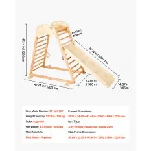VEVOR Indoor Spielplatz Klettergerüst Set (4 in 1) aus Holz, 100 kg belastbares Montessori-Kletterspielzeug-Set mit Kletterfelsen/Rutsche/Holzleiter/Turnringen Holzfarbe