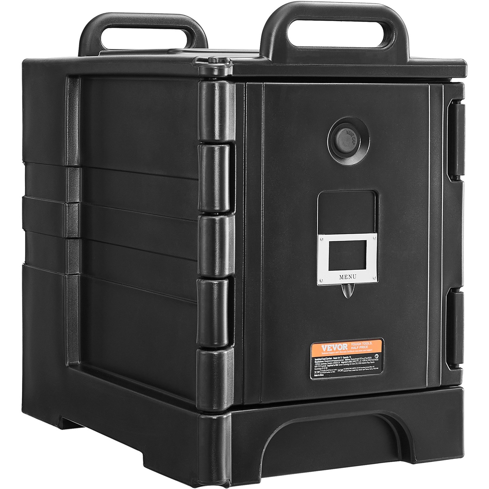 VEVOR Isolierter Speisenbehälterträger Warmhaltebox für Gastronomie 75 L, Speisenbehälter mit Doppelschnallen & Griffen, Speisenbehälterträger Lebensmitteltransportbox Restaurant Kantine schwarz