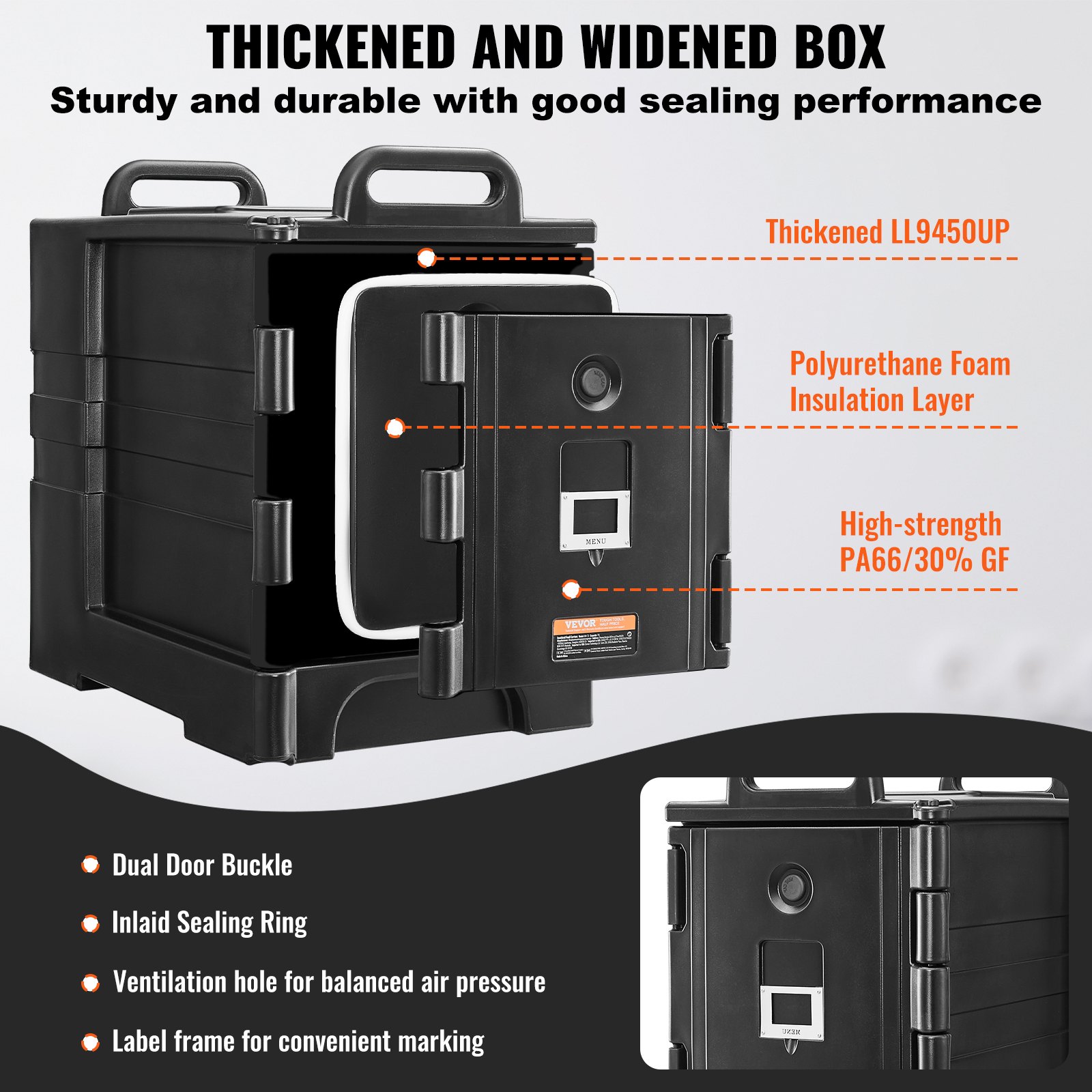 VEVOR Isolierter Speisenbehälterträger Warmhaltebox für Gastronomie 75 L x 2, Speisenbehälter mit Doppelschnallen & Griffen, Speisenbehälterträger Lebensmitteltransportbox für Restaurant