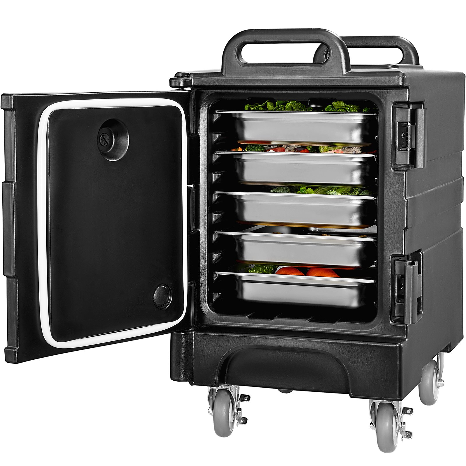 VEVOR Isolierter Speisenbehälterträger Warmhaltebox für Gastronomie 75 L, Speisenbehälter mit Doppelschnallen & Griffen, Speisenbehälterträger Lebensmitteltransportbox für Restaurant Schwarz