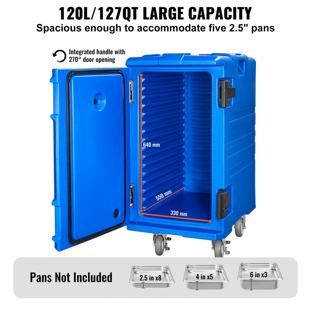VEVOR Isolierter Speisenbehälterträger Warmhaltebox für Gastronomie 120 L, Speisenbehälter mit Doppelschnallen & Griffen, Speisenbehälterträger Lebensmitteltransportbox für Restaurant Kantine blau