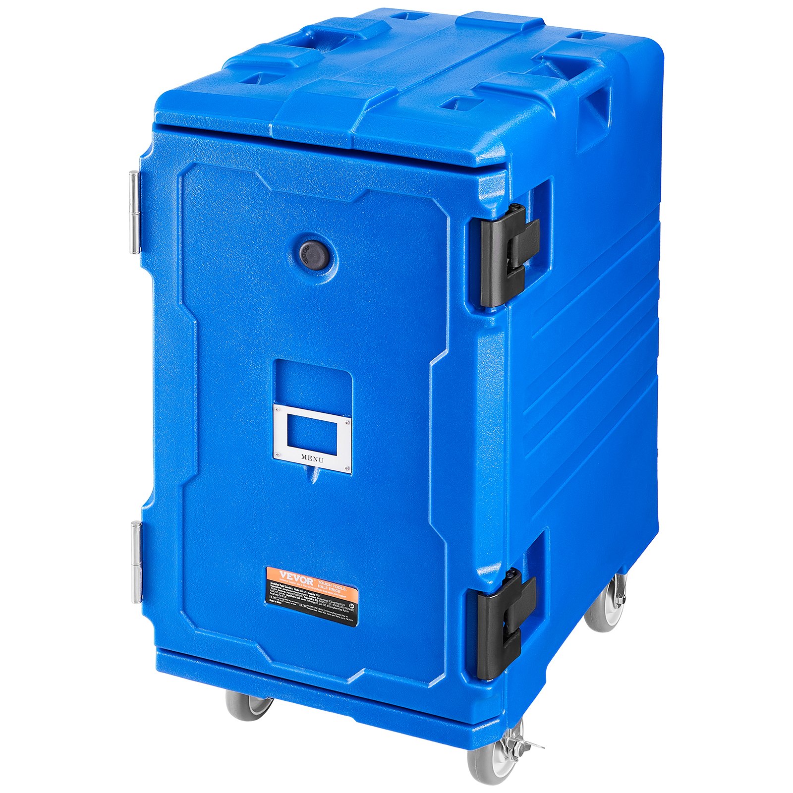 VEVOR Isolierter Speisenbehälterträger Warmhaltebox für Gastronomie 120 L, Speisenbehälter mit Doppelschnallen & Griffen, Speisenbehälterträger Lebensmitteltransportbox für Restaurant Kantine blau