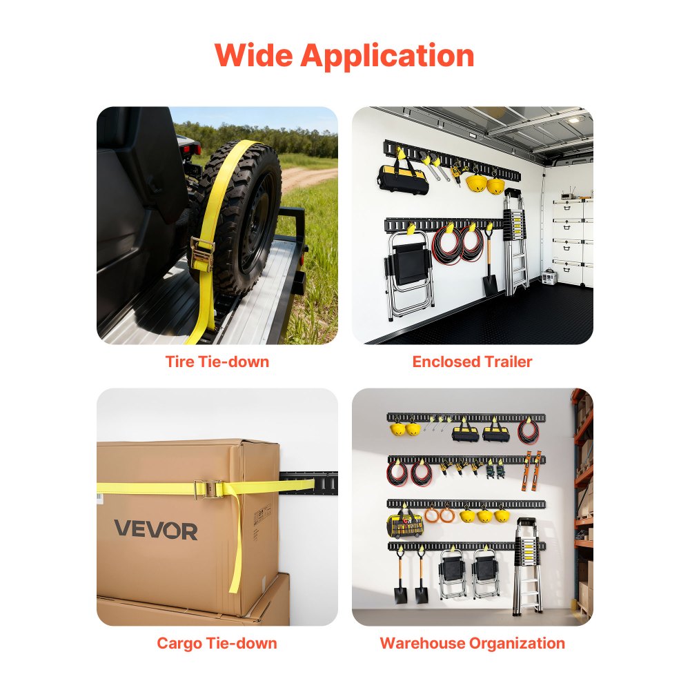 VEVOR E-Track-Zurrschienen-Set, 8er-Pack (1,5/1,2/0,6/0,3 m) E-Track-Schienen, 36-tlg., inkl. 2 Ratschengurten & 8 O-Ringen & 8 Zurrgurten mit D-Ring & 2 Einzelschlitzen & 16 Endkappen