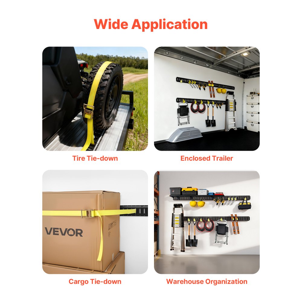 VEVOR E-Track-Zurrschienen-Set, 4er-Pack 2,3 m E-Track-Schienen, 26-tlg., inkl. 2 Ratschengurten & 8 O-Ringen & 8 Zurrgurten mit D-Ring & 8 Endkappen, für Garagen, Lieferwagen, Anhänger, Motorräder