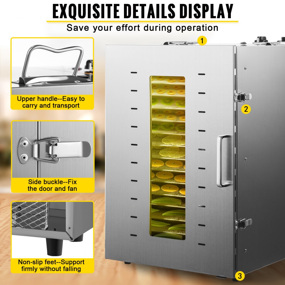 Vevor Edelstahl Dörrautomat Dehydrator 16 Tabletts Dörrgerät Obsttrockner 1500w