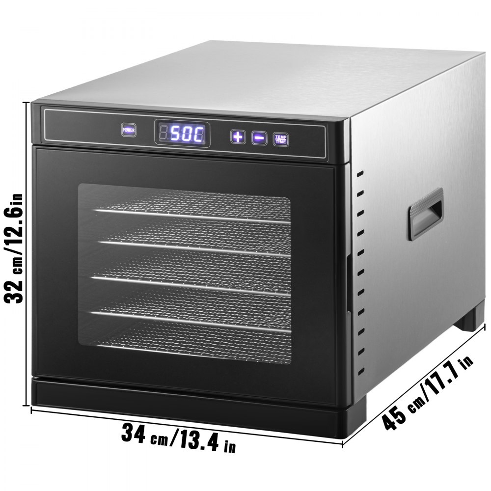 VEVOR Dörrautomat, 6 Tabletts Dehydrator Edelstahl 32 x 34 x 45 cm Dörrautomat Ofen 600 W Dörrgerät, 0-48 Stunden Trocknungszeit Lebensmittel Dehydrator Maschine 13,35 kg Gefriertrockner Frucht, Obst