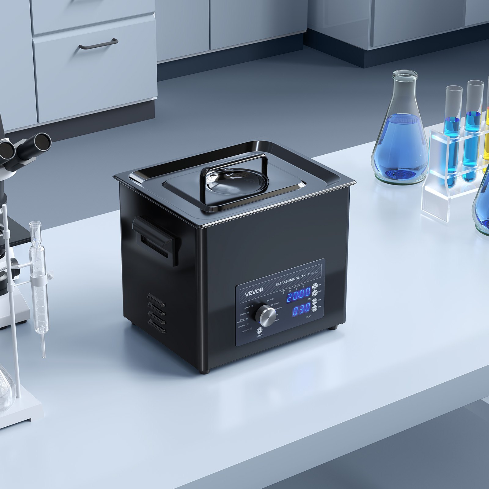 VEVOR Ultraschallreiniger professionelles Ultraschallreinigungsgerät mit Drehknopfsteuerung 10 L, Reinigungsgerät mit Korb & Reinigungskugel, Ultraschallgerät für Uhren Rasierer Schmuck Münzen