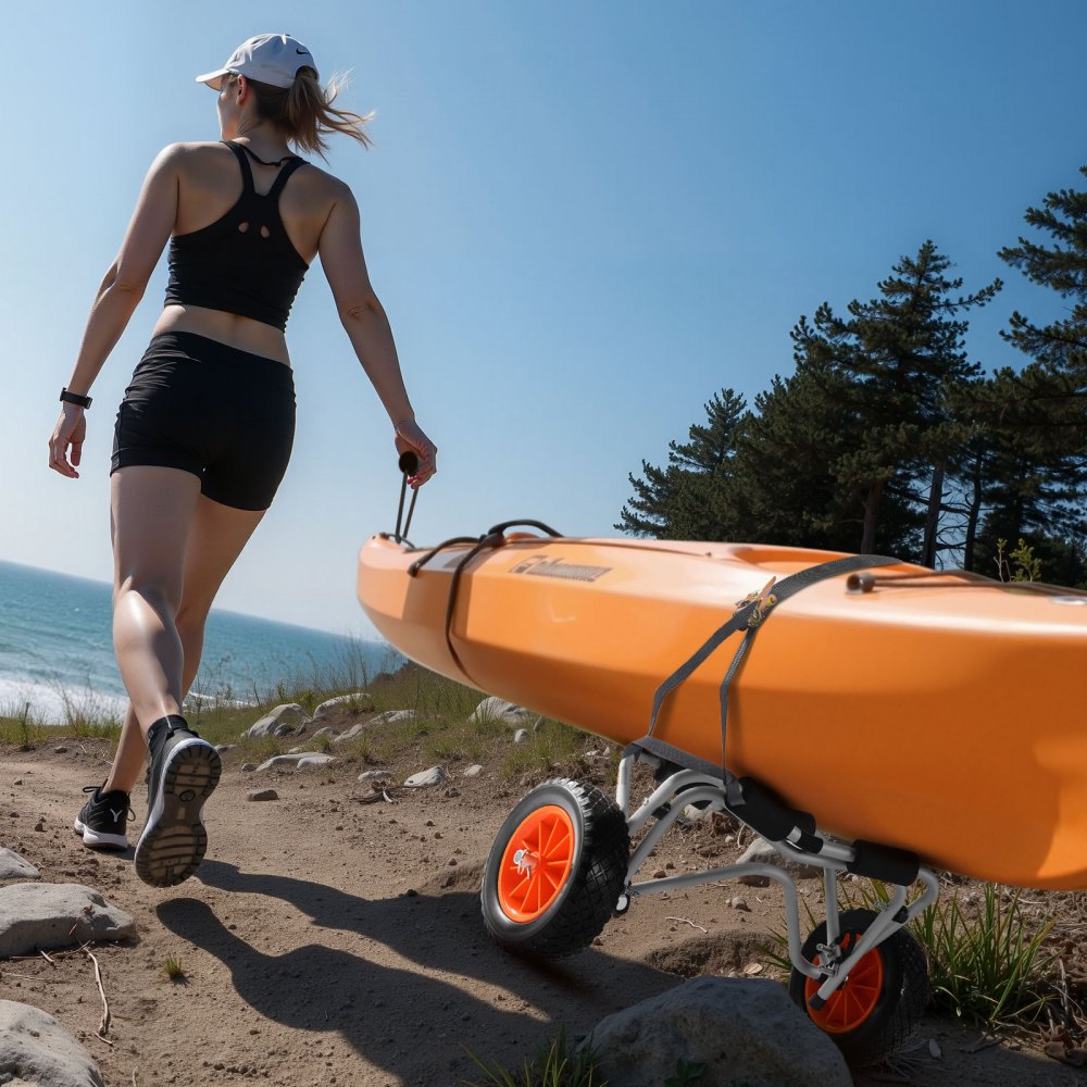 VEVOR Kajakwagen, 113 kg, faltbarer Kanuwagen mit 25,4 cm PU-Reifen & 1 Ratschengurt, Bootswagen zum Transportieren von Kajaks, Kanus, Paddleboards, Jon-Booten, Wassersportgeräte, 70x40x40cm