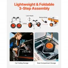 VEVOR Kajakwagen, 113 kg, faltbarer Kanuwagen mit 25,4 cm Vollgummireifen & 1 Ratschengurt, Bootswagen zum Transportieren von Kajaks, Kanus, Paddleboards, Jon-Booten, Wassersportgeräte, 70x40x40cm