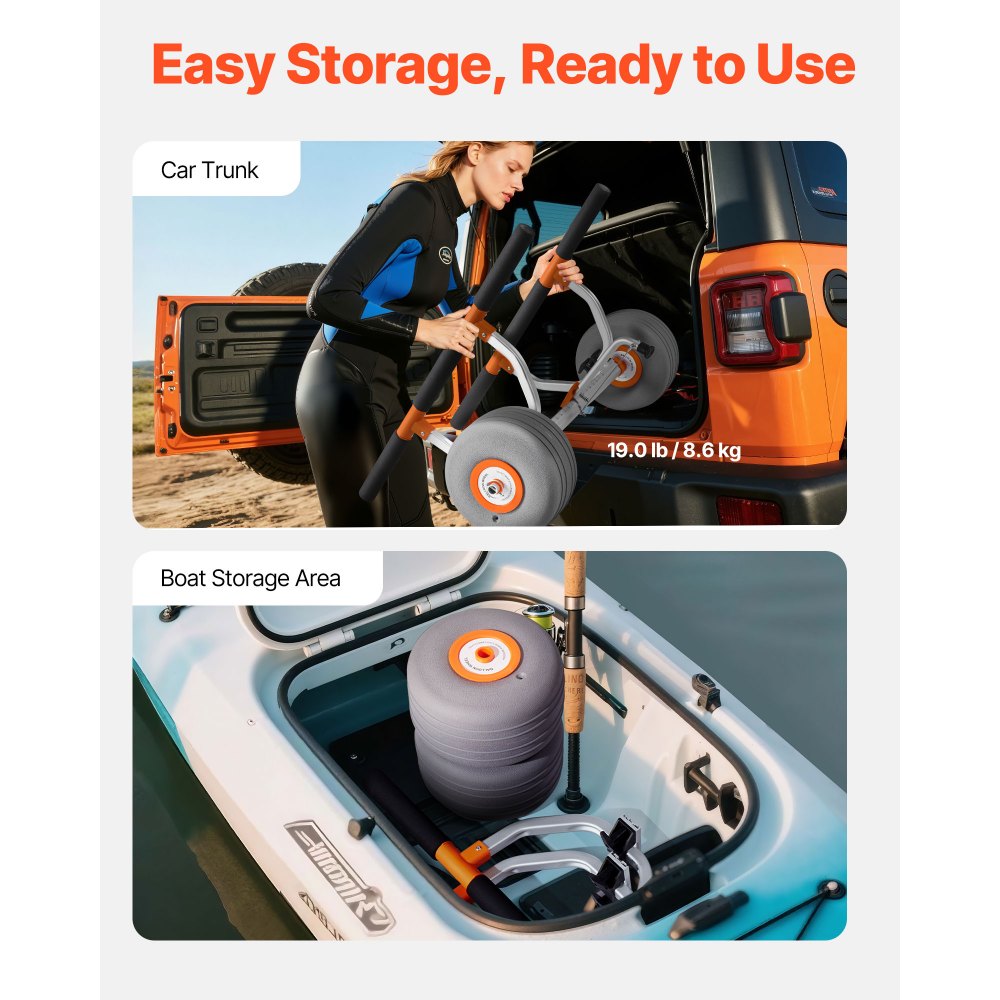 VEVOR Kajakwagen, 158 kg, Kanuwagen mit 30,5 cm aufblasbare PU-Reifen & Spanngurt, Bootswagen zum Transportieren von Kajaks, Kanus, Paddleboards, Jon-Booten, Wassersportgeräte, 810x990x570 mm