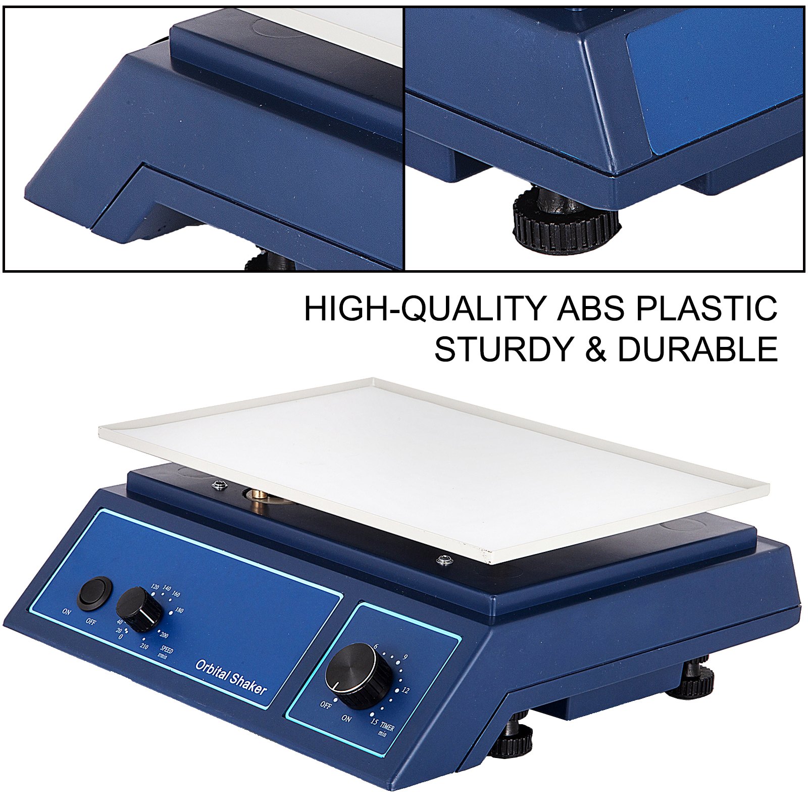 VEVOR 0-15 min Orbital Shaker 220 V 20 / 60 Hz Plattform Orbital Rotator Einstellbare aus ABS-Kunststoff, Geschwindigkeit 0-210 U / min Orbitalschüttler labor 315 x 218 mm Rutschfeste Arbeitsplattform