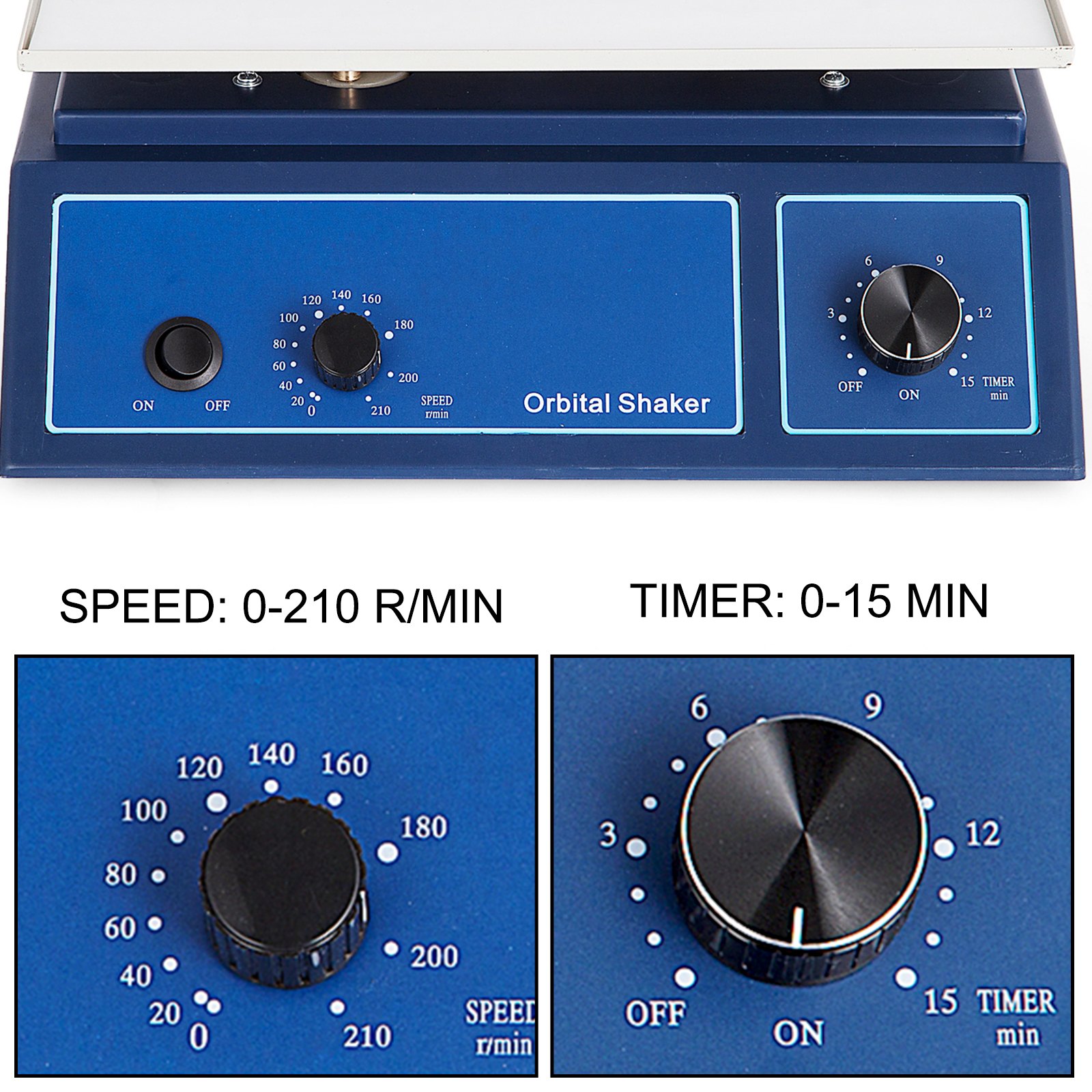 VEVOR 0-15 min Orbital Shaker 220 V 20 / 60 Hz Plattform Orbital Rotator Einstellbare aus ABS-Kunststoff, Geschwindigkeit 0-210 U / min Orbitalschüttler labor 315 x 218 mm Rutschfeste Arbeitsplattform