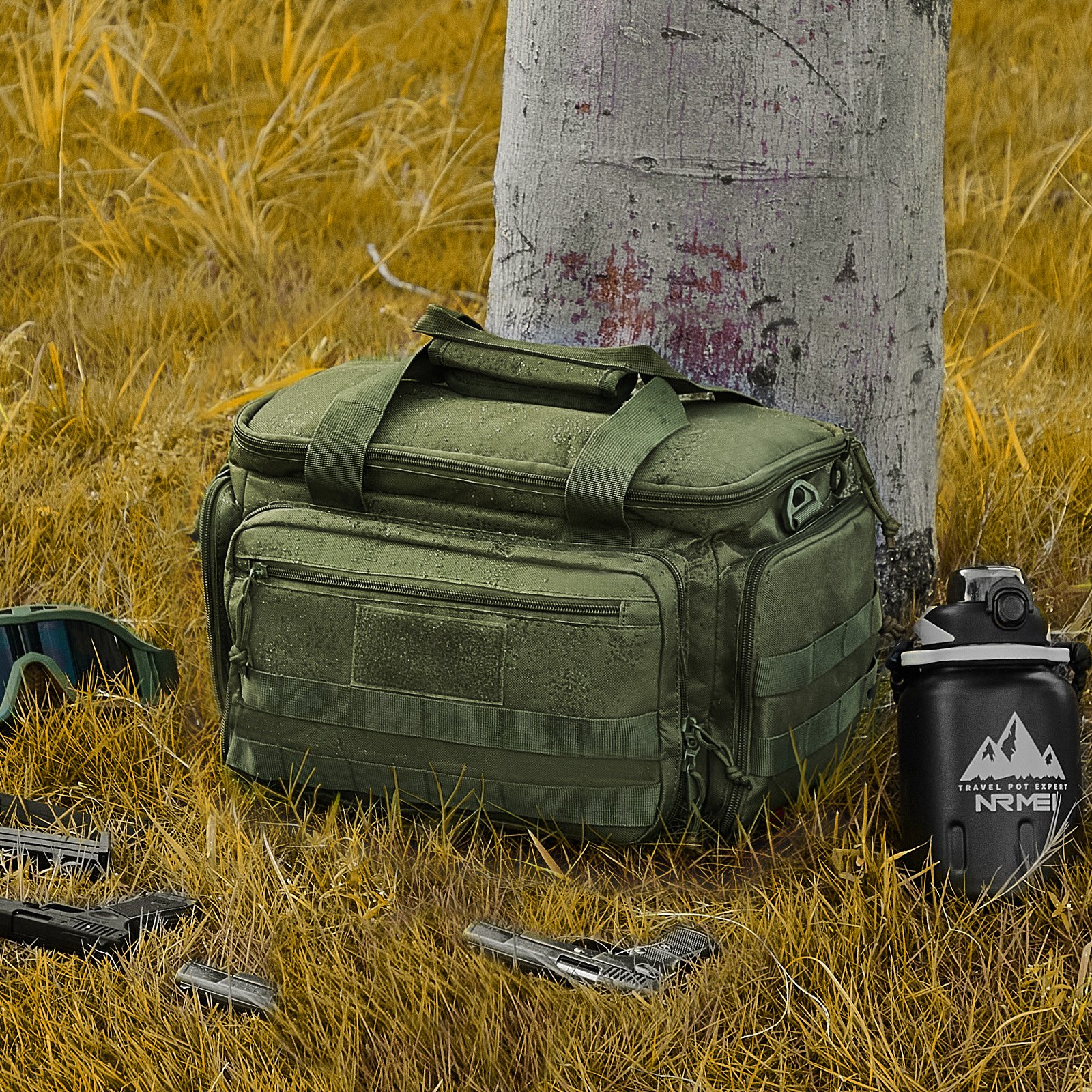 VEVOR Weiches Pistolenetui für 4 Pistolen, Handfeuerwaffenetui mit 3 abnehmbaren Blenden und 6 Magazinen, Schusswaffenetui, Pistolentasche für den Outdoor-Jagdschießstand, Pistolenetui mit einzelnem Schultergurt, Grün