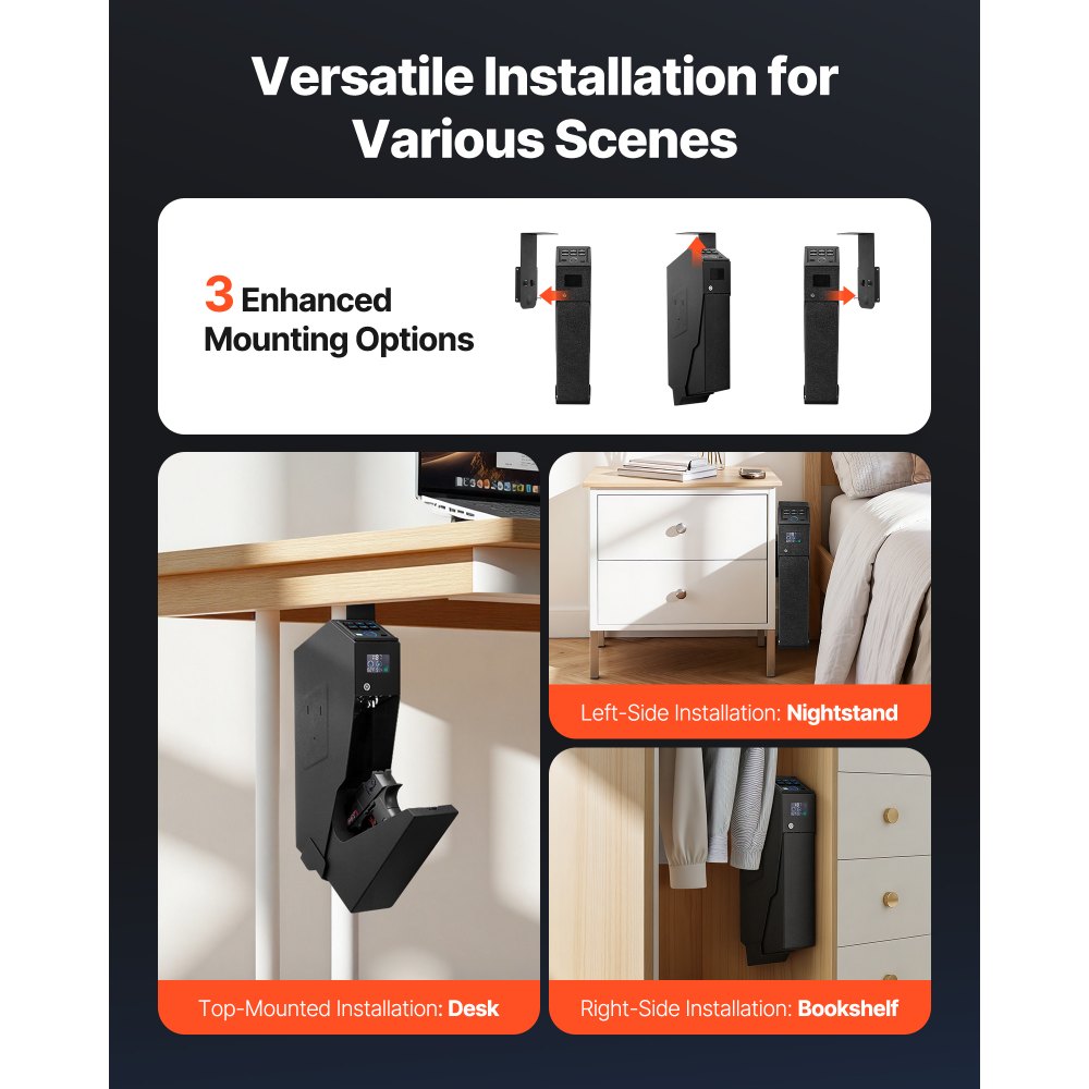 VEVOR Waffentresor Pistolentresor mit Fingerabdruck/Passwort (6-stellige Tastatur)/Schlüssel, Waffensafe Waffenkofferbox mit LED für 1 Pistole & Magazin, 190 x 98 x 425 mm Waffenbox für Nachttisch