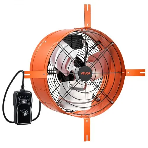 VEVOR Giebellüfter 38,1cm Dachbodenlüfter mit 2803,4m³/h Luftstrom Orange, Kühlung & Luftzirkulation für Dachboden Werkstatt & Zuhause, Kohlenstoffstahlgehäuse, mit Thermostat Netzkabel & Steuerkabel