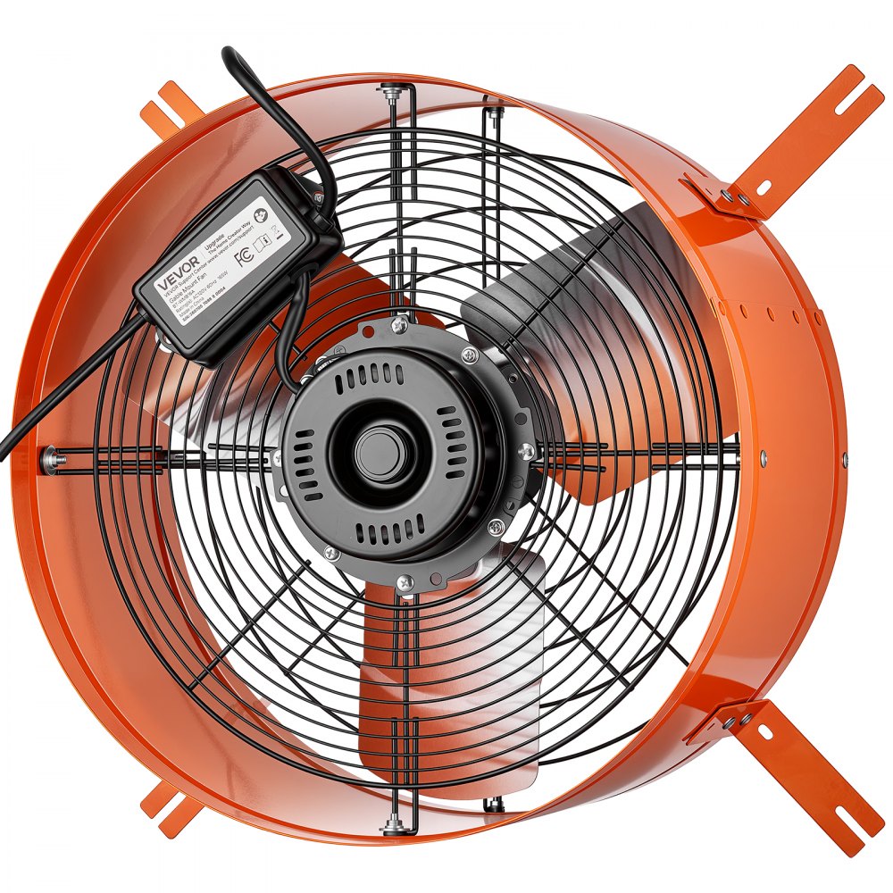 VEVOR Giebellüfter 40,6cm Dachbodenlüfter mit 3304,6m³/h Luftstrom Orange, Kühlung & Luftzirkulation für Dachboden Werkstatt & Garage, Kohlenstoffstahlgehäuse, mit Thermostat Netzkabel & Steuerkabel