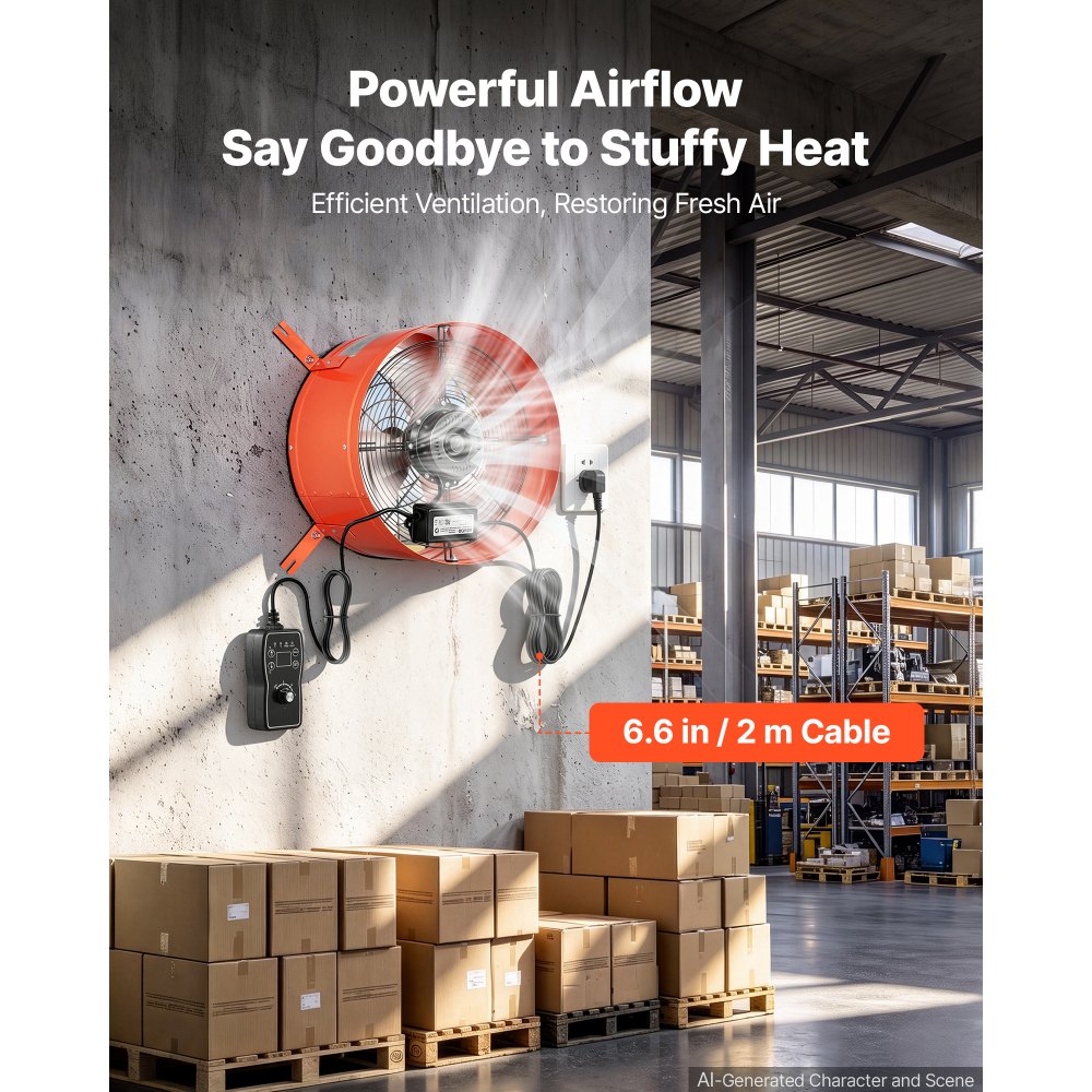 VEVOR Giebellüfter 40,6cm Dachbodenlüfter mit 4995,1m³/h Luftstrom Orange, Kühlung & Luftzirkulation für Dachboden Werkstatt & Lager, Kohlenstoffstahlgehäuse, mit Thermostat Netzkabel & Steuerkabel