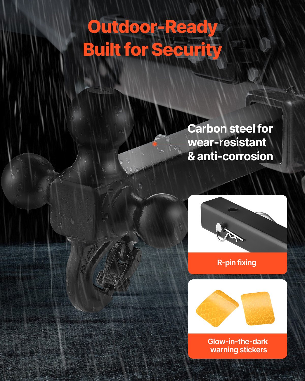 VEVOR Anhängerkupplung, Tri-Ball Kupplung mit Haken & Stift, Kugelkopfgröße 47,6/50/58,7 mm, passend für 50 mm Kugelkopfkupplung, max. 4535 kg für Wohnmobile, SUVs, Geländefahrzeuge & LKWs, schwarz