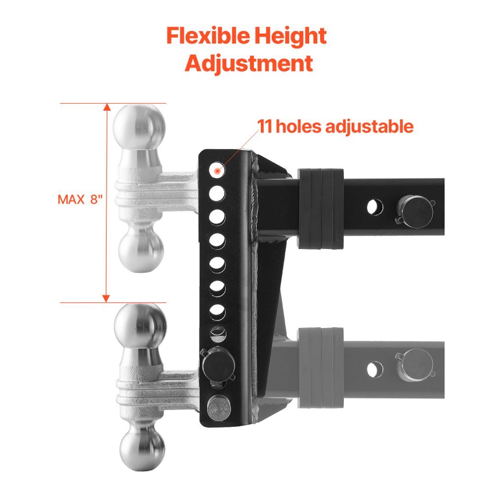 VEVOR verstellbare Anhängerkupplung, Kugelkopfhalterung, passend für 63,5 mm Empfänger, Doppelkupplung mit 50 mm und 58,7 mm Kugeln, 9980kg GTW, Empfängerkupplung mit Diebstahlschutzstift