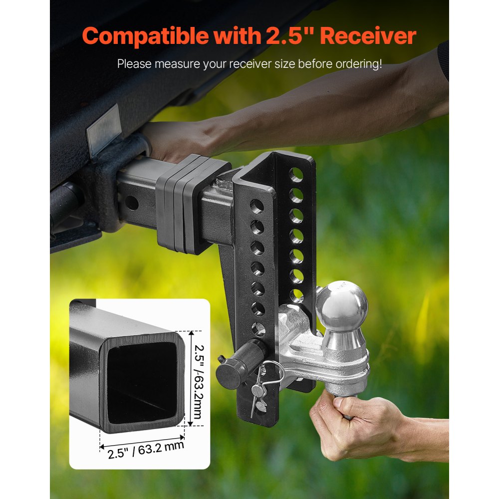 VEVOR adjustable towbar, ball mount, suitable for 63.5 mm receivers, dual coupling with 50 mm and 58.7 mm balls, 9980 kg GTW, receiver coupling with anti-theft pin