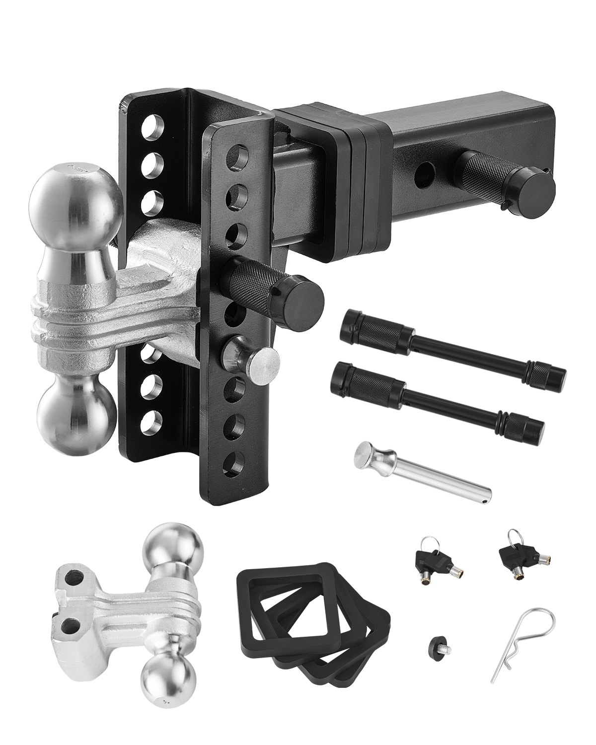 VEVOR verstellbare Anhängerkupplung,Kugelkopfhalterung, passend für 63,5mm Empfänger, robuste Anhängerkupplung mit 50 mm & 58,7 mm Kugeln, 22.000 lbs GTW, Empfängerkupplung mit Diebstahlschutzstift