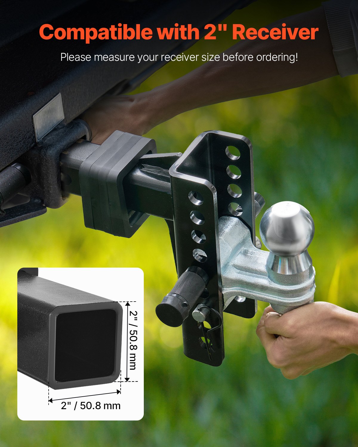 VEVOR adjustable towbar, 152.4 mm ball mount, ball head and drawbar, towbar with 50.8 & 58.7 mm balls, 9750 kg GTW, double ball coupling with anti-theft pin