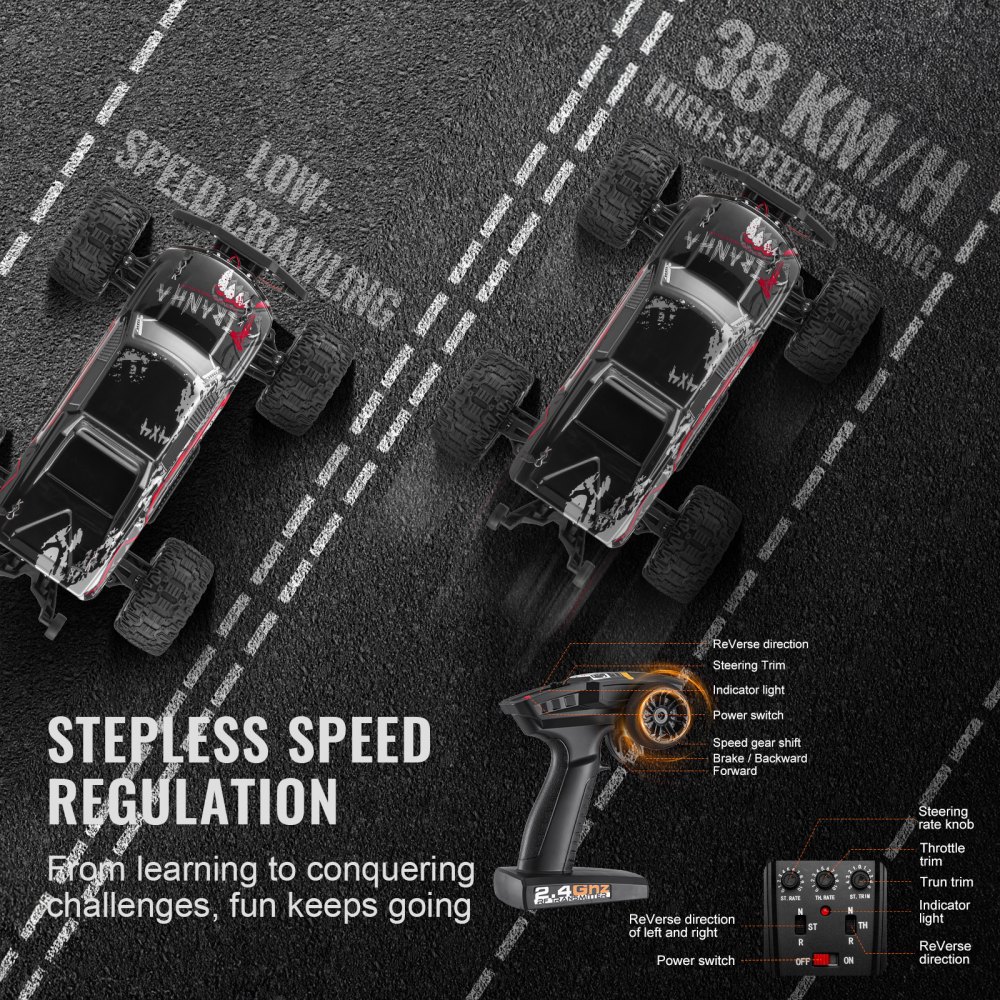 VEVOR Ferngesteuertes Auto, Maßstab 1:10, RC-Auto, All Terrain 4WD Offroad-Monstertruck mit 45° Wheelie & 2 Batterien, 38 km/h Hochgeschwindigkeits-Spielauto – Ideal für Kinder ab 8 Jahren, IPX4