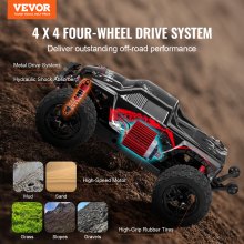 VEVOR Ferngesteuertes Auto, Maßstab 1:10, RC-Auto, All Terrain 4WD Offroad-Monstertruck mit 45° Wheelie & 2 Batterien, 38 km/h Hochgeschwindigkeits-Spielauto – Ideal für Kinder ab 8 Jahren, IPX4