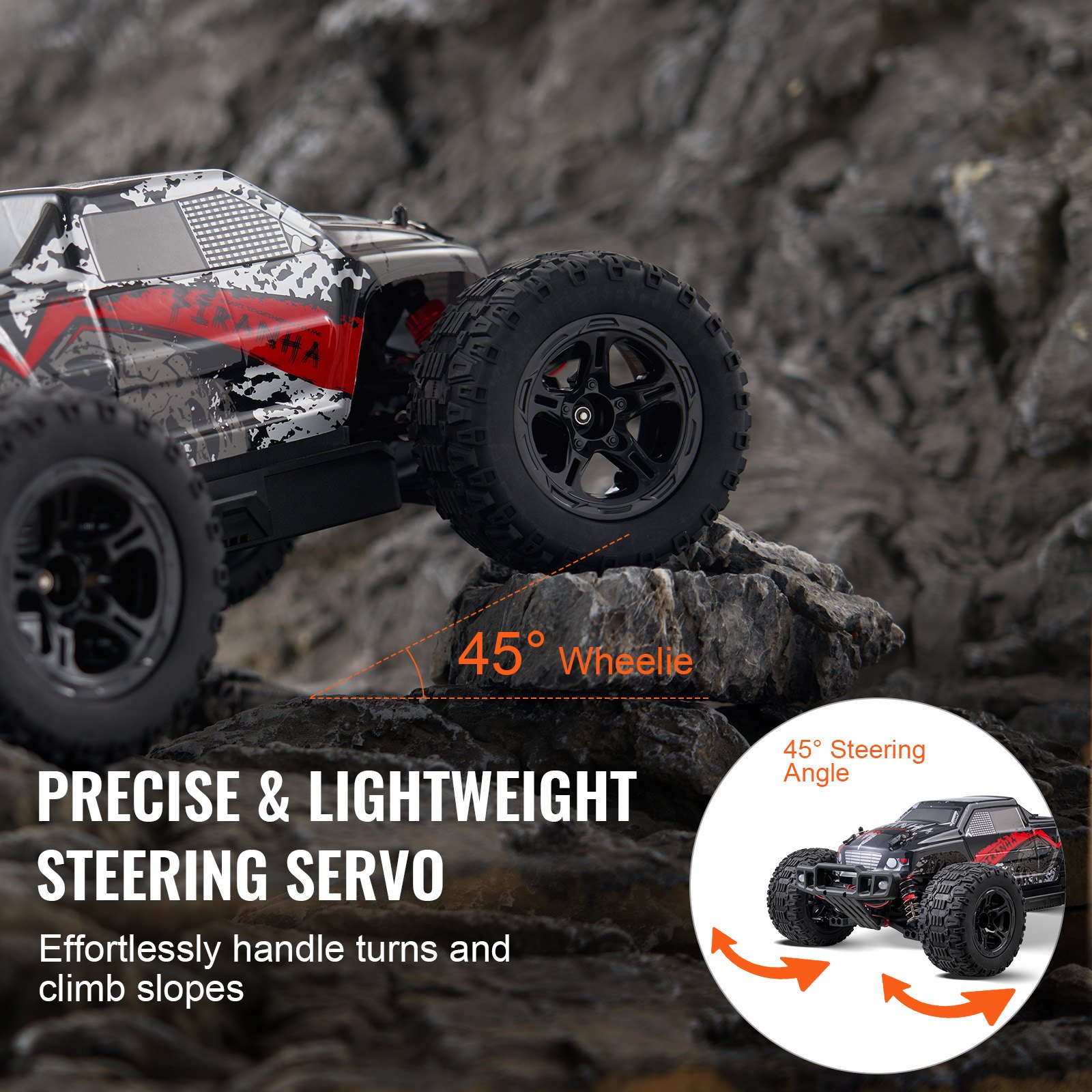 VEVOR Ferngesteuertes Auto, Maßstab 1:10, RC-Auto, All Terrain 4WD Offroad-Monstertruck mit 45° Wheelie & 2 Batterien, 38 km/h Hochgeschwindigkeits-Spielauto – Ideal für Kinder ab 8 Jahren, IPX4