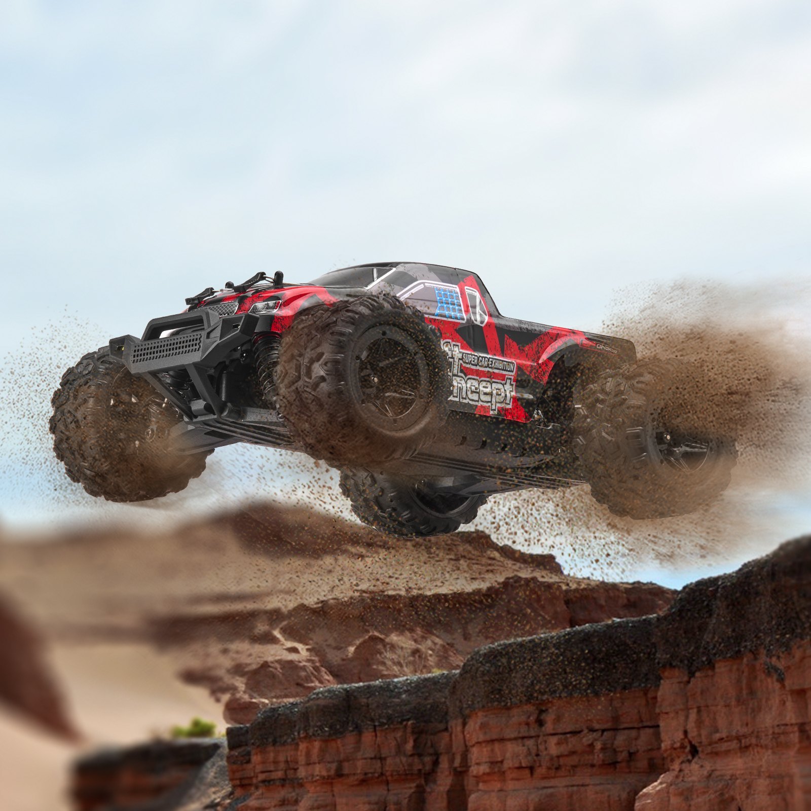 VEVOR Ferngesteuertes Auto, Maßstab 1:18, RC-Auto, All-Terrain-4WD-Offroad-Monstertruck mit 45° Wheelie & 2 Batterien, 36 km/h Hochgeschwindigkeits-Spielzeugauto, Ideal für Kinder ab 8 Jahren, IPX4