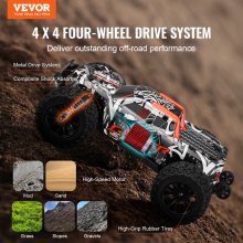 VEVOR Ferngesteuertes Auto, RC-Auto im Maßstab 1:14, All-Terrain-4WD-Offroad-Monstertruck mit 45° Wheelie und 2 Batterien, 38 km/h Hochgeschwindigkeits-RC-Truck, Ideal für Kinder ab 8 Jahren