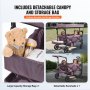 VEVOR Buggy für 2 Kinder, zusammenklappbarer Push-Pull-Kinderwagen mit verstellbarem Griff, umlaufendem Gurt, abnehmbarem Verdeck, 4 Rädern mit Bremsen, multifunktionaler Tandem-Kinderwagen für Camping, Dunkelviolett