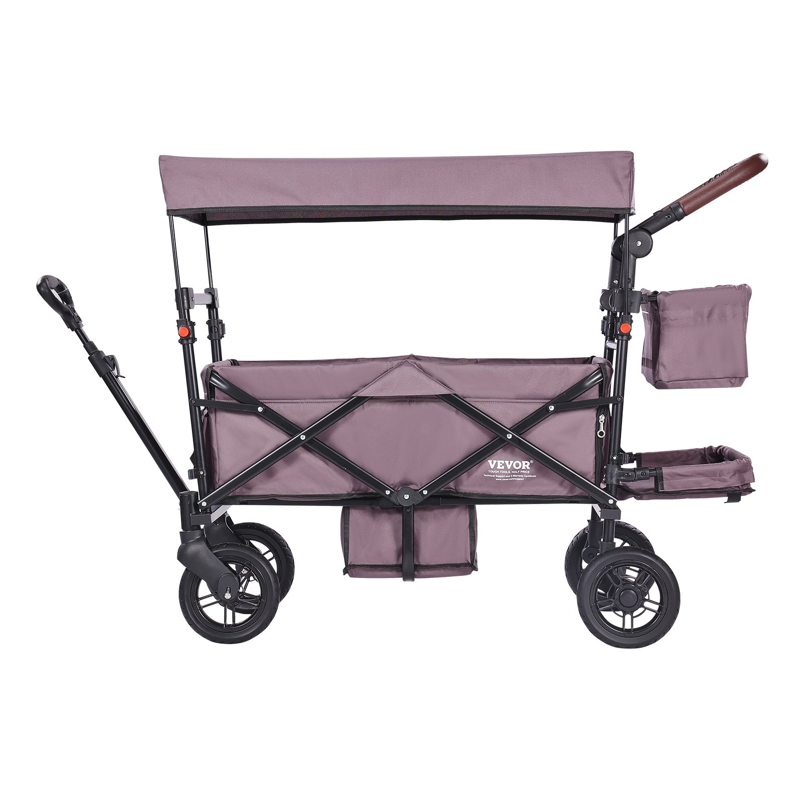 VEVOR Buggy für 2 Kinder, zusammenklappbarer Push-Pull-Kinderwagen mit verstellbarem Griff, umlaufendem Gurt, abnehmbarem Verdeck, 4 Rädern mit Bremsen, multifunktionaler Tandem-Kinderwagen für Camping, Dunkelviolett