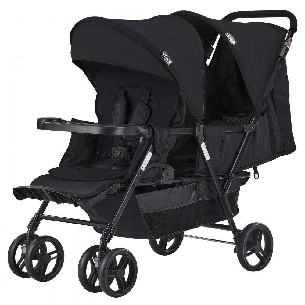 VEVOR Kinderwagen Geschwisterwagen Zwillingswagen Zwillingsbuggy faltbar Schwarz