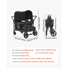 VEVOR Wagon Kinderwagen für 4 Kinder Push Pull Quad Faltbarer Kinderwagen für Camping