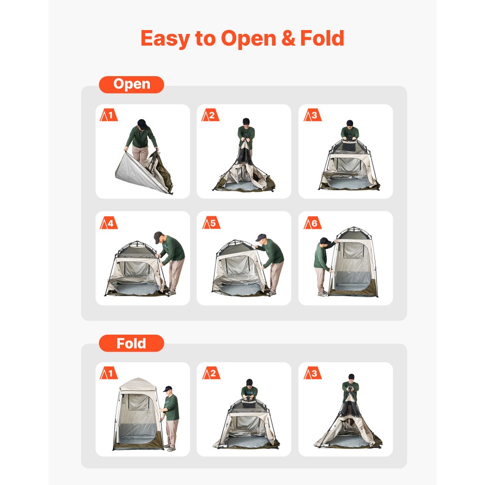 VEVOR Duschzelt mit 1 Raum, Wasserfestes Toilettenzelt (145x145x215 cm), Umkleidezelt inkl. Heringen & Seilen & Tragetasche & Querstange, aus 210D Oxford-Gewebe für Camping Strand Angeln Khaki