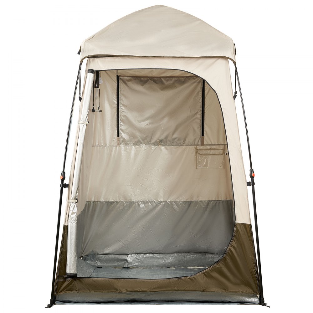 VEVOR Duschzelt mit 1 Raum, Wasserfestes Toilettenzelt (145x145x215 cm), Umkleidezelt inkl. Heringen & Seilen & Tragetasche & Querstange, aus 210D Oxford-Gewebe für Camping Strand Angeln Khaki
