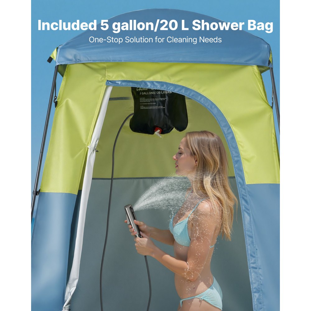 VEVOR Duschzelt mit 1 Raum & Duschsack, Toilettenzelt (1676x1676x2184 mm) Umkleidezelt inkl. Heringen & Seilen & Tragetasche &  Stützstangen, aus 150D Oxford-Gewebe für Camping Strand Angeln Grün