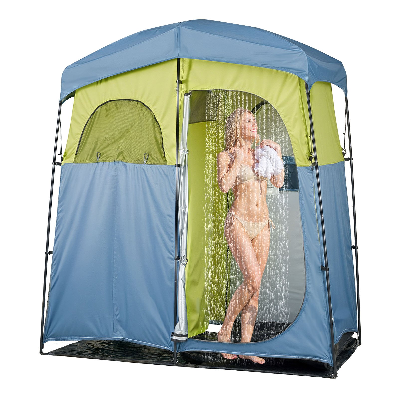 VEVOR Duschzelt mit 2 Räumen, Toilettenzelt (2133x1067x2133 mm) mit Duschtasche, Umkleidezelt inkl. Heringen & Seilen & Tragetasche & Stützstangen, aus 150D Oxford-Gewebe für Camping Strand Angeln
