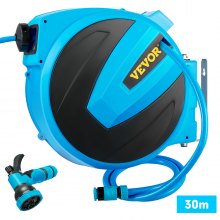 VEVOR Schlauchtrommel, 30 m x 12 mm PVC Schlauchaufroller, 180° Schwenkbar Wand-Schlauchbox Blau mit automatisches Aufrollen und Wandhalterung für Garten 7 einstellbare Sprühmodi