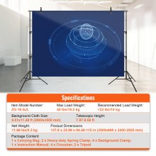 VEVOR Fotohintergrund Fotografie Hintergrund 2900 x 3500 mm Hintergrundstoffgröße Studio-Requisiten Hintergrund mit 2 Dreieckshalterung, 2400–2920 mm Einstellbare Teleskophöhe Hochzeiten, Party-Setups