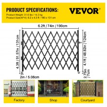 VEVOR Einzelnes Sicherheitstor, Falttürtor, Akkordeon-Sicherheitstor aus Stahl, 50 x 75 Zoll Erweiterbares Sicherheitstor, 360° Rollendes Barrikadentor, Scherentor oder Tür mit Vorhängeschloss