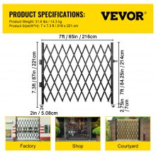 VEVOR Einzel-Falt-Sicherheitstor, 7 Zoll H x 6-1/2 Zoll B Falttürtor, Stahl-Akkordeon-Sicherheitstor, flexibel erweiterbares Sicherheitstor, 360°-Roll-Barrikadentor, Scherentor/-tür mit Vorhängeschlos