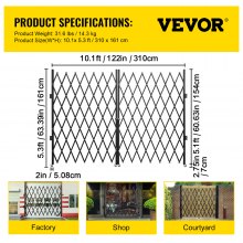 VEVOR Doppeltes Faltbares Sicherheitstor, 156 x 310 cm Falttürtor, Akkordeon-Sicherheitstor aus Stahl, Erweiterbares Sicherheitstor, 360° Rollendes Barrikadentor, Scherentor oder Tür mit Schlüsseln