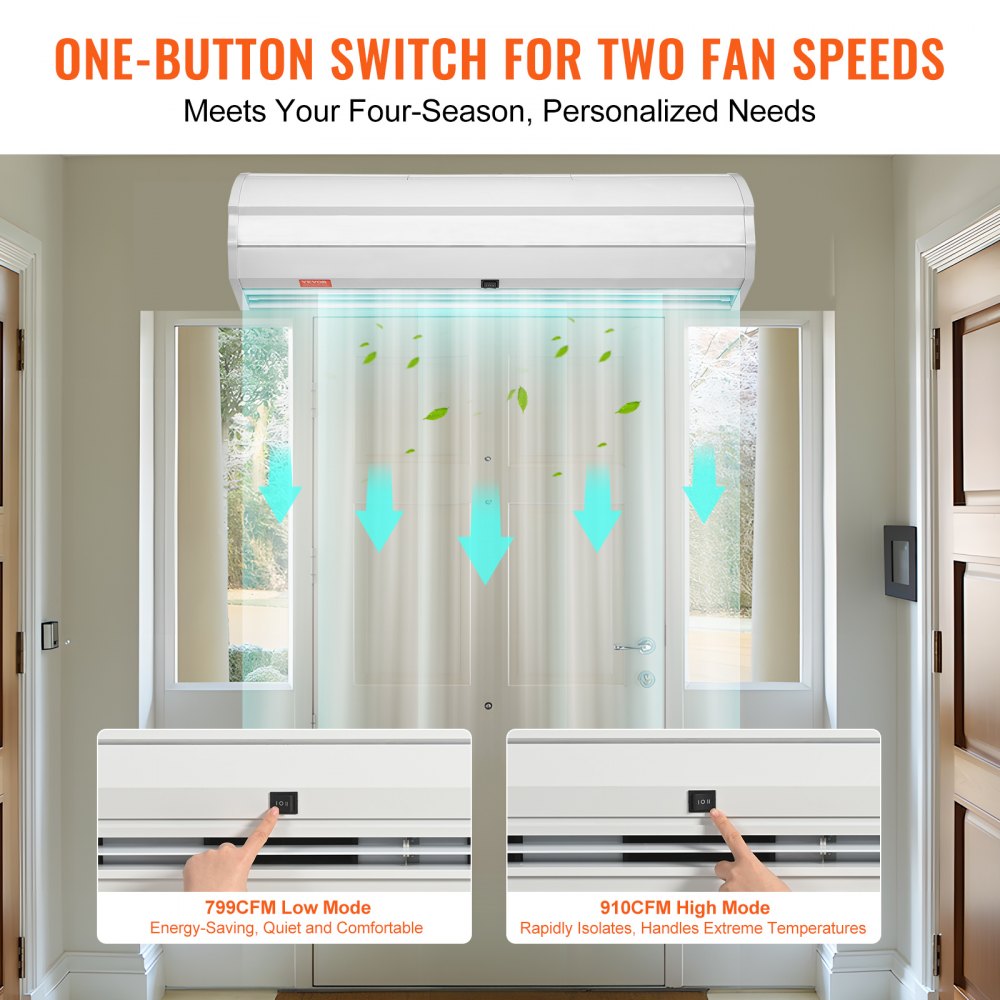 VEVOR 0,9m Türluftschleier für Innenbereich, 2 Geschwindigkeiten, 1528 m³/h, Luftschleier zur Wandmontage für Türen, Innenventilator über der Tür, Nicht Klimaangale (Ohne Temperaturregelung)