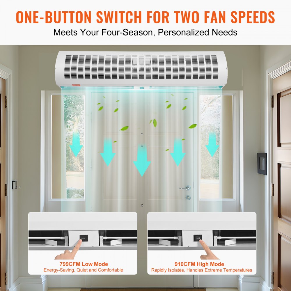 VEVOR 1,1 m Türluftschleier 2 Geschwindigkeiten 2292 m³/h, wandmontierte Luftschleier für Türen, Innen-Übertürventilator mit robustem Endschalter, einfach zu installieren