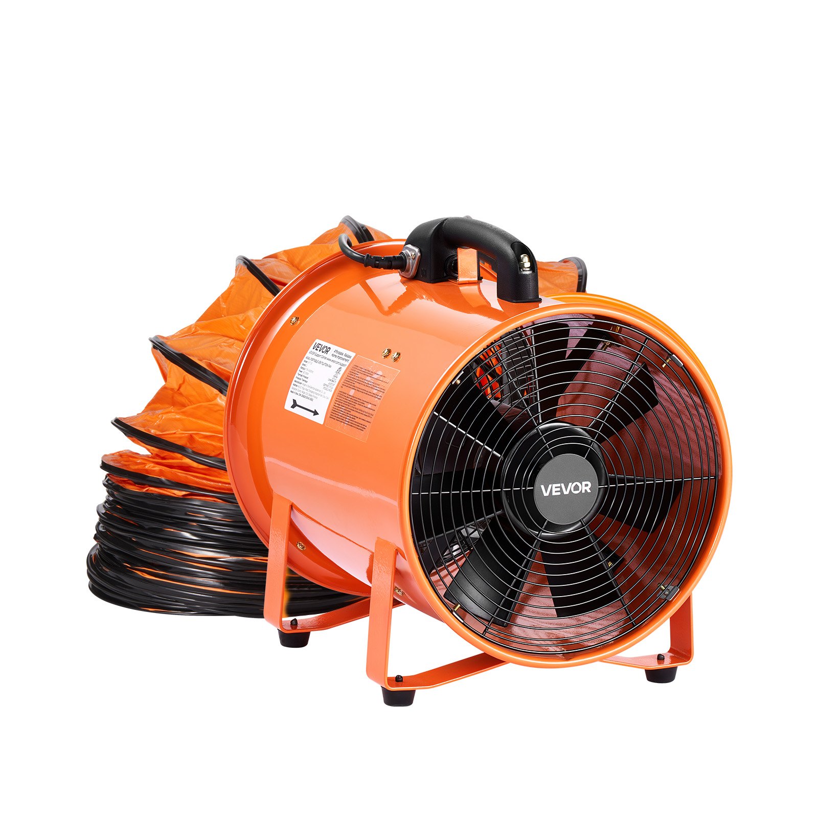 VEVOR Bauventilator 365-W-AC-Motor Baugebläse 2810 U/min Baulüfter Gebläse 1214 L/s (2574 CFM) Axiallüfter 10 m Schlauch Axialgebläse 79 dB Geräuschpegel Industrielüfter IP44